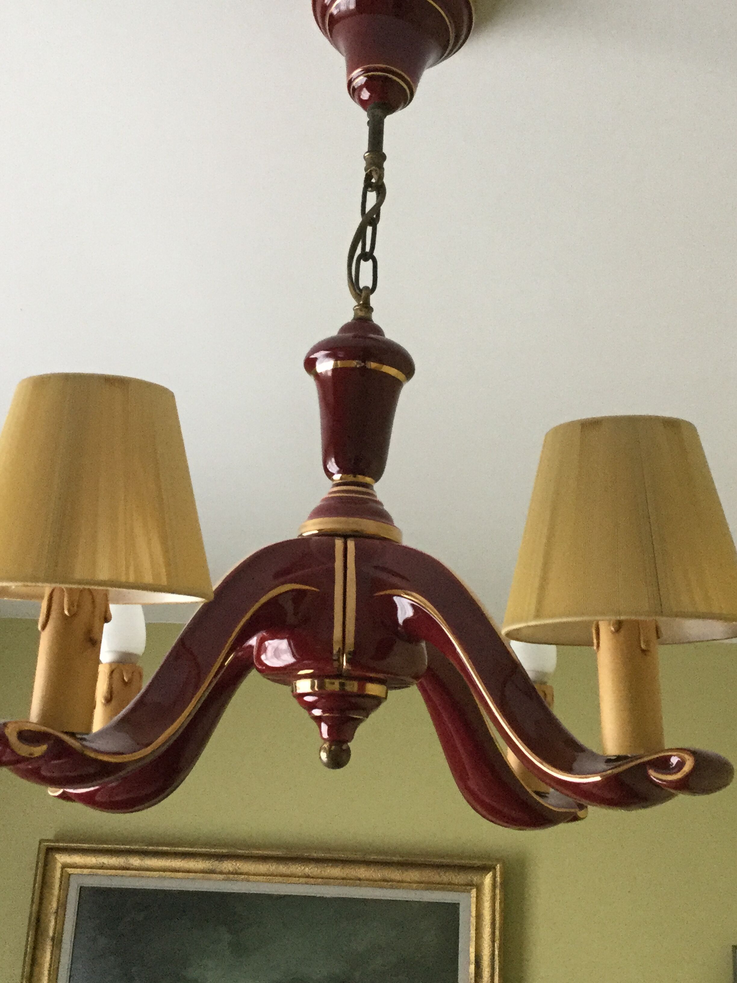 Lustre art deco burgundy earthenware and gold