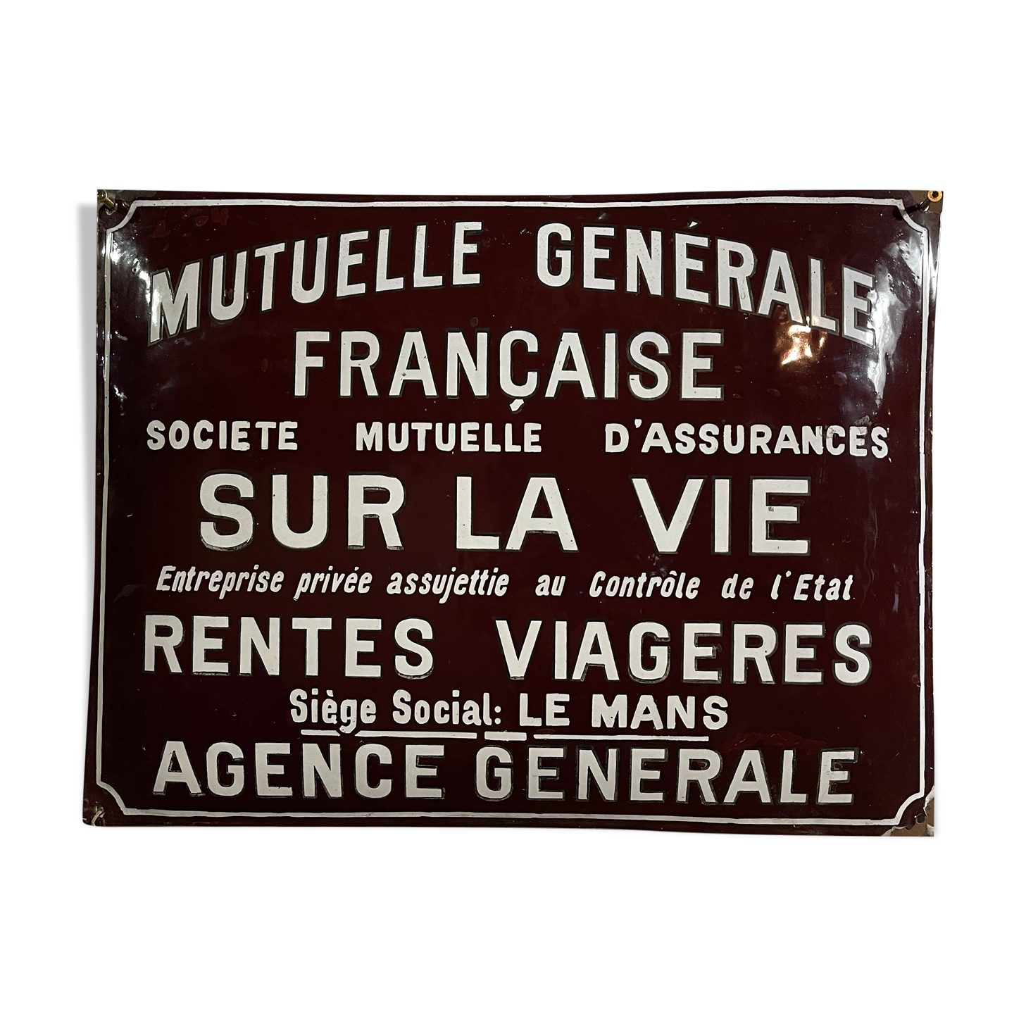 Domed enamelled plate Mutuelle Générale 45 x 60 cm