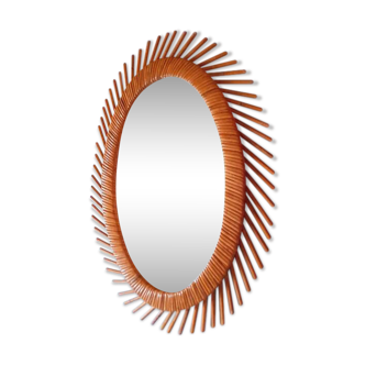 Oval rattan and bamboo mirror 1960