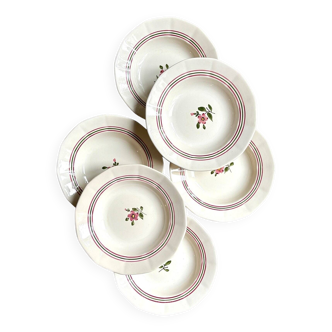 6 assiettes creuses Sarreguemines en faïence émaillée, service "Armelle"