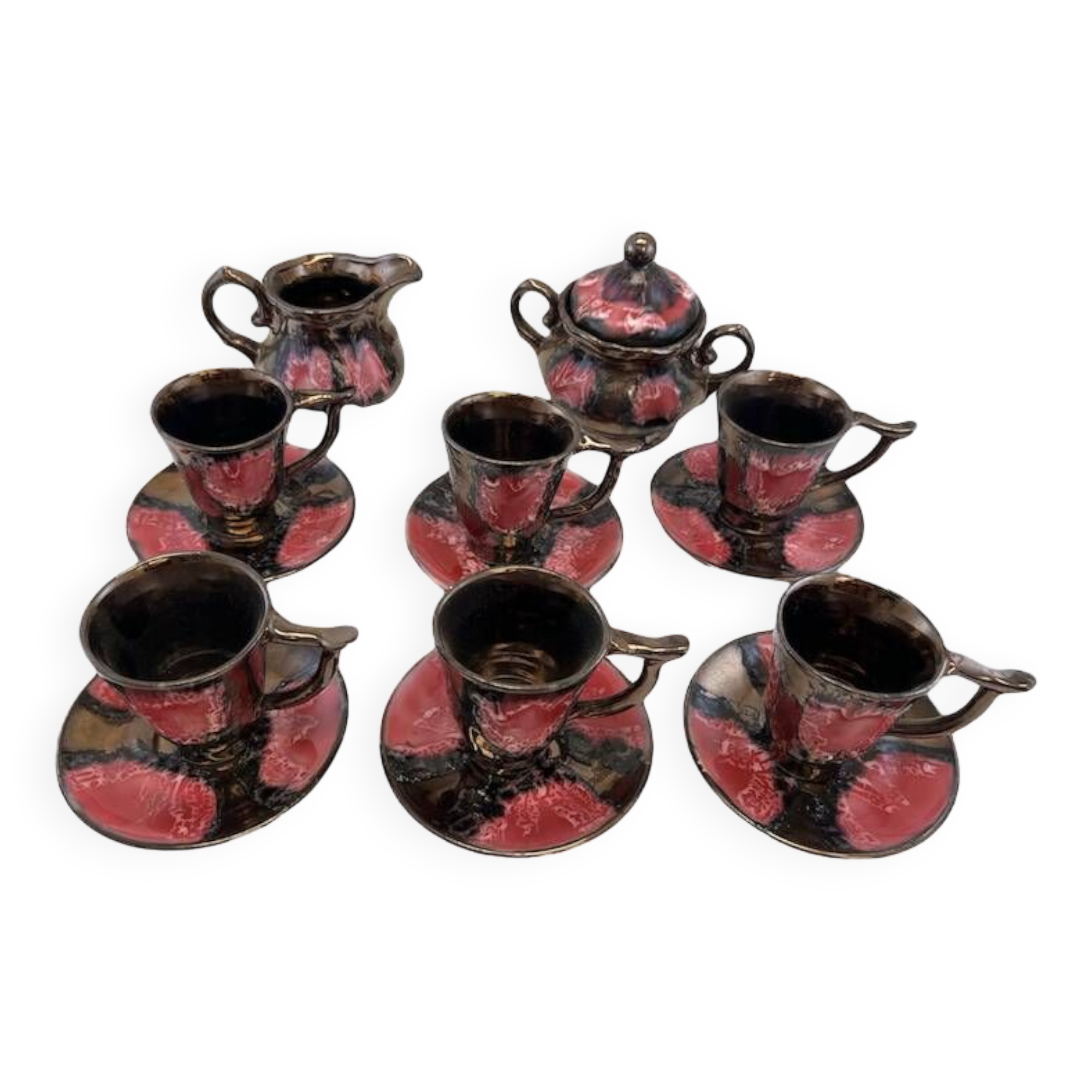 Vallauris pink and black coffee service from the 50s/60s