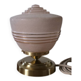 Lampe Art Déco verre granité rose et or