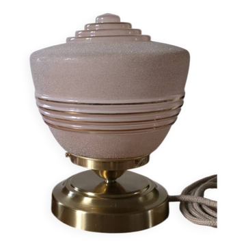 Lampe Art Déco verre granité rose et or