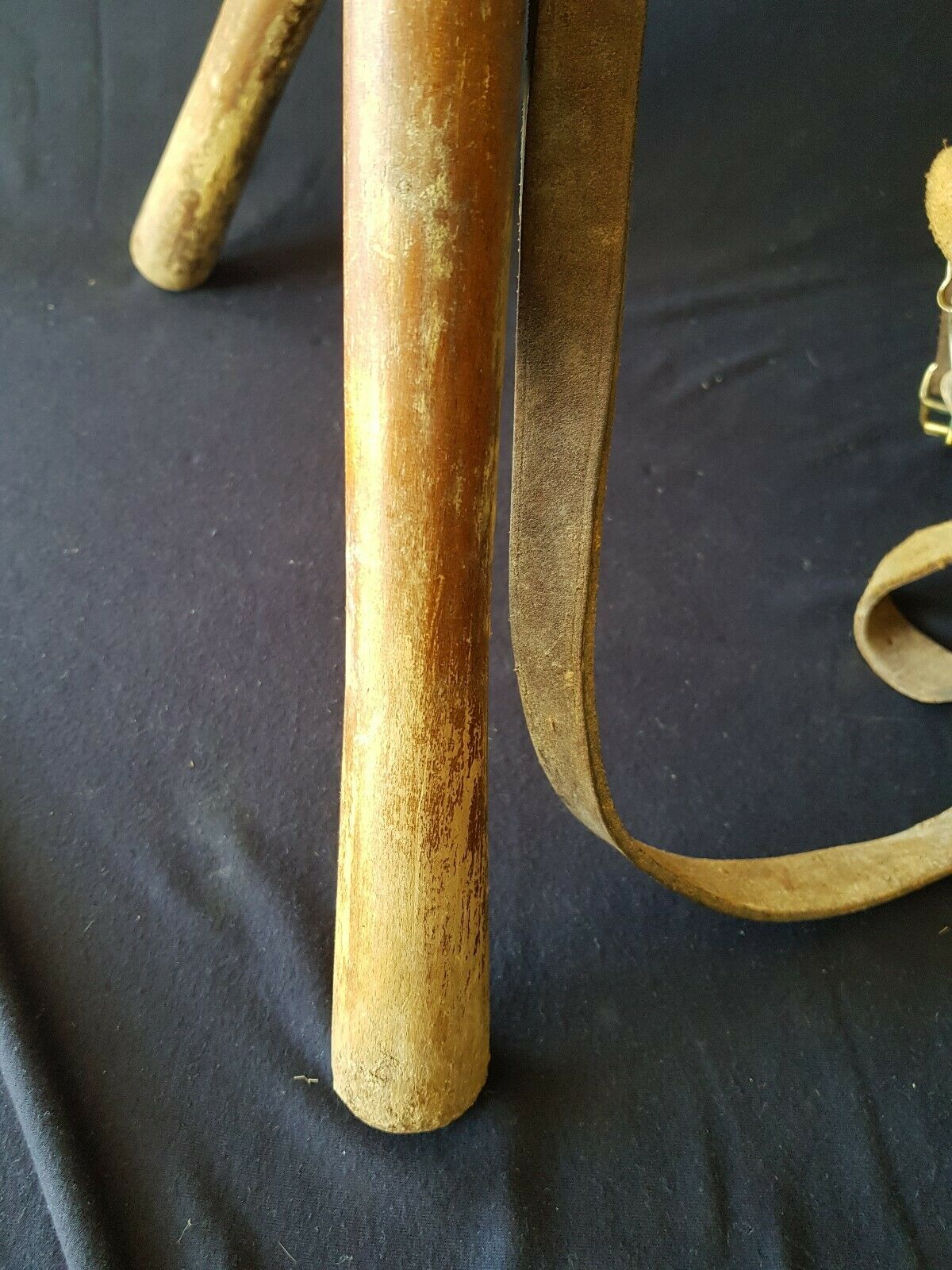 Wooden and leather folding stool