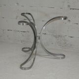 Living room table "Space Age" polished steel, circular slab smoked glass. France, circa 1970.