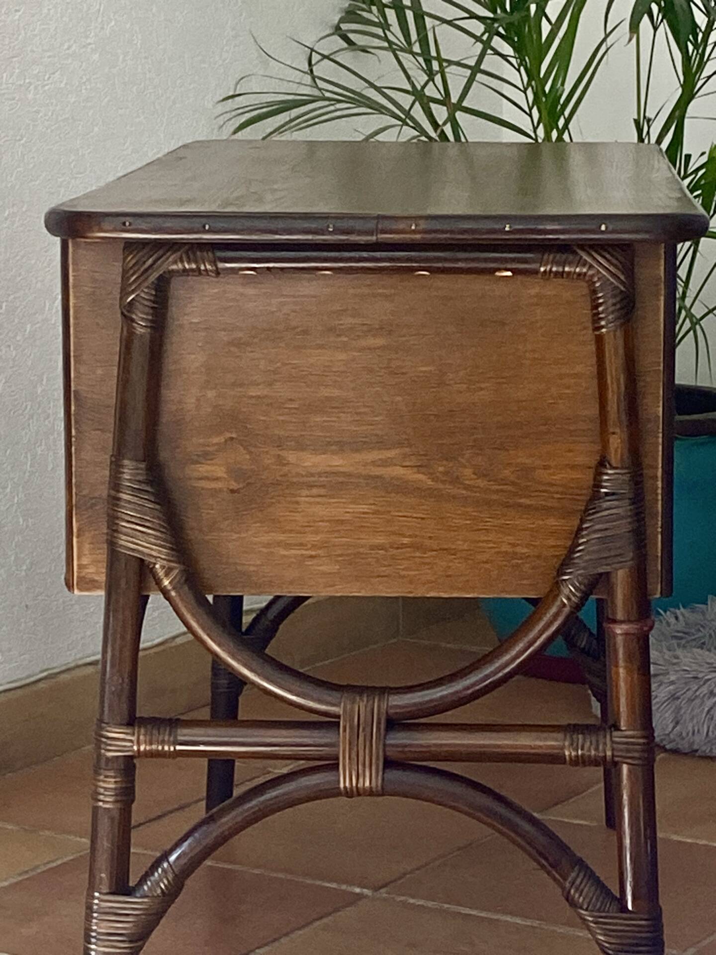Rattan desk with three drawers