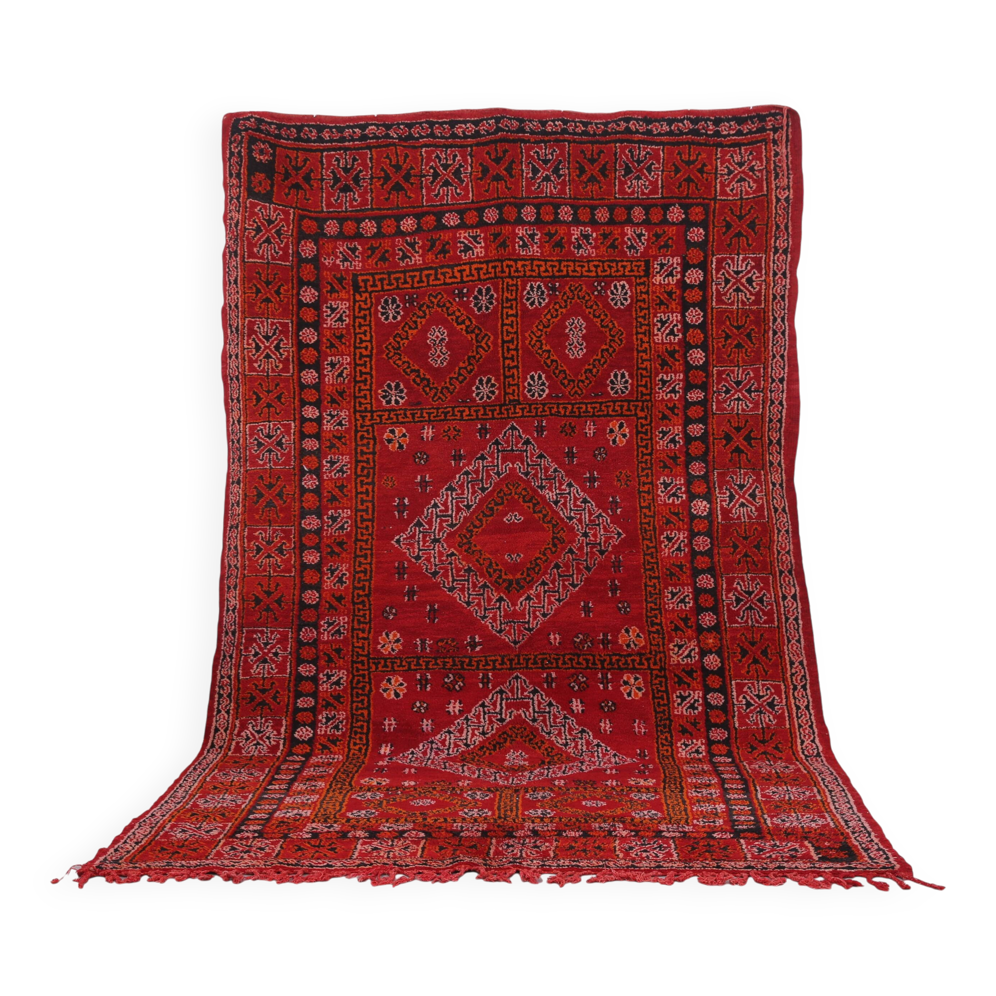 Tapis marocain berbère vintage en laine rouge fait main