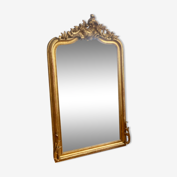 Miroir ancien Louis XV fronton doré feuille d’or cheminée  72x118cm