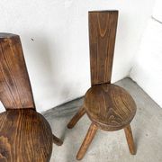 Trio de chaises d'alpage en pin massif, France, années 1950