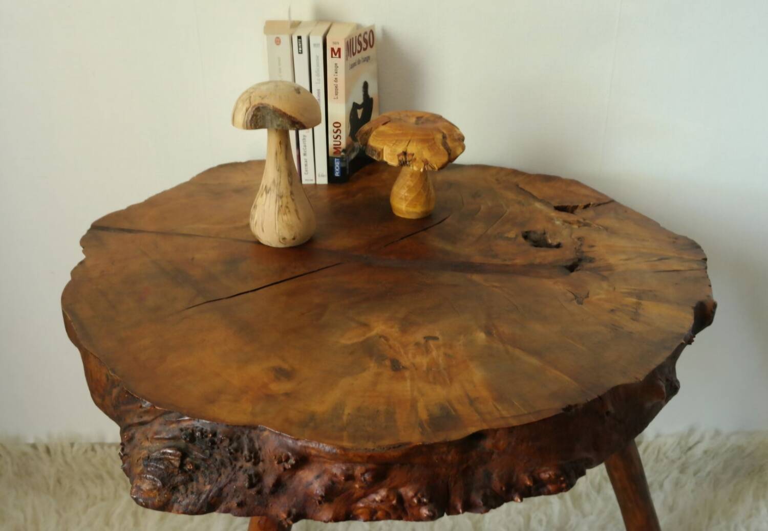 Side table, low brutalist made from tree stump.