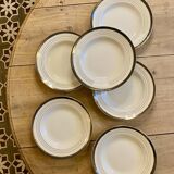 Set of 6 vintage semi-porcelain soup plates, Chinon de Céranord green and gold frieze