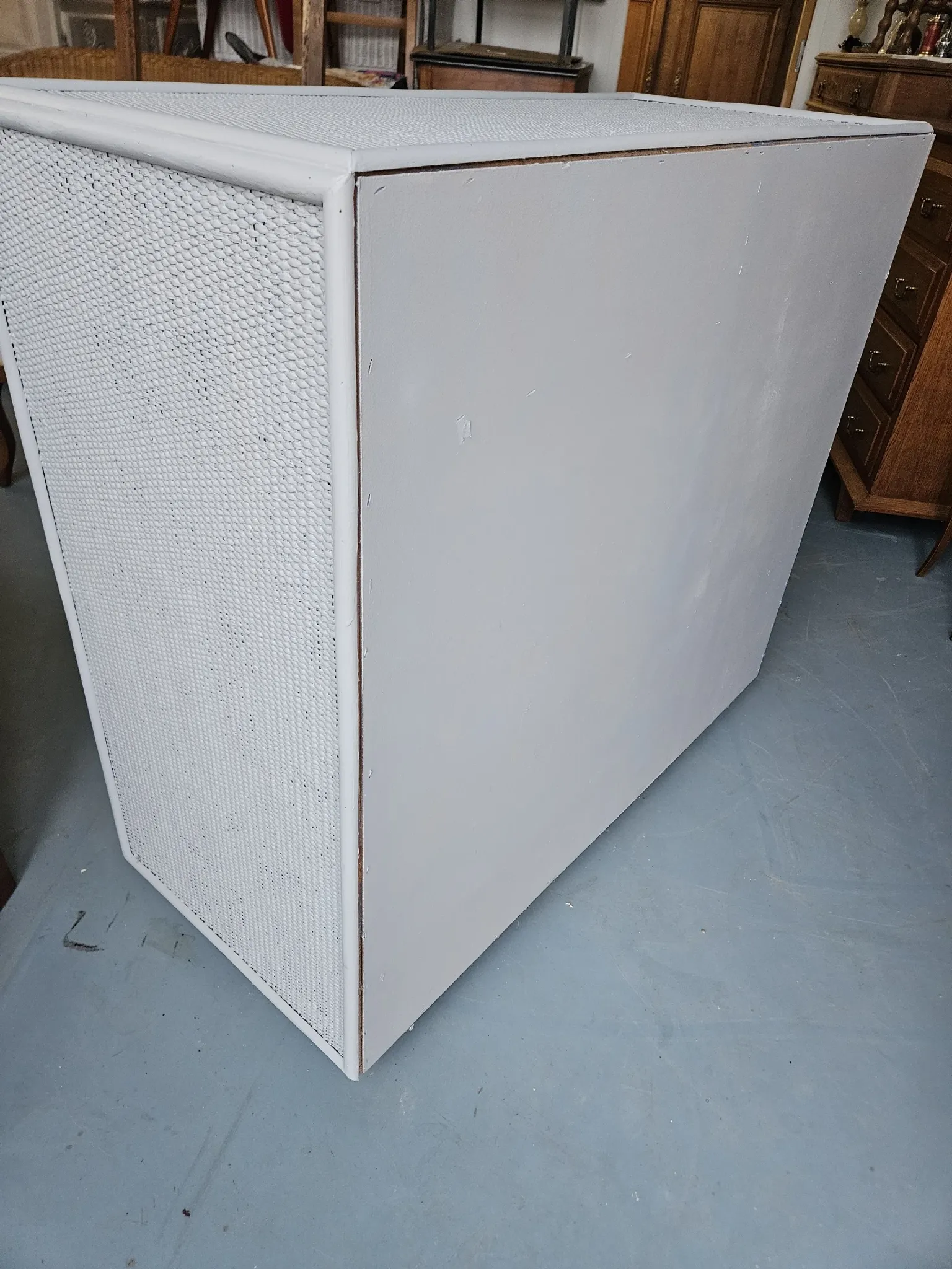 Vintage grey wood and rattan chest of drawers