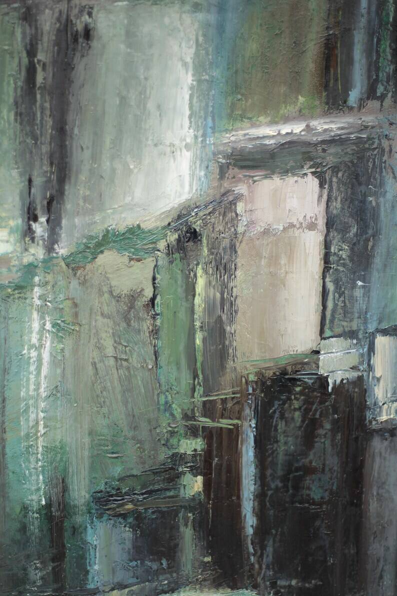 Oil on canvas signed Monique Humbert, abstract composition, wall painting, interior decoration.