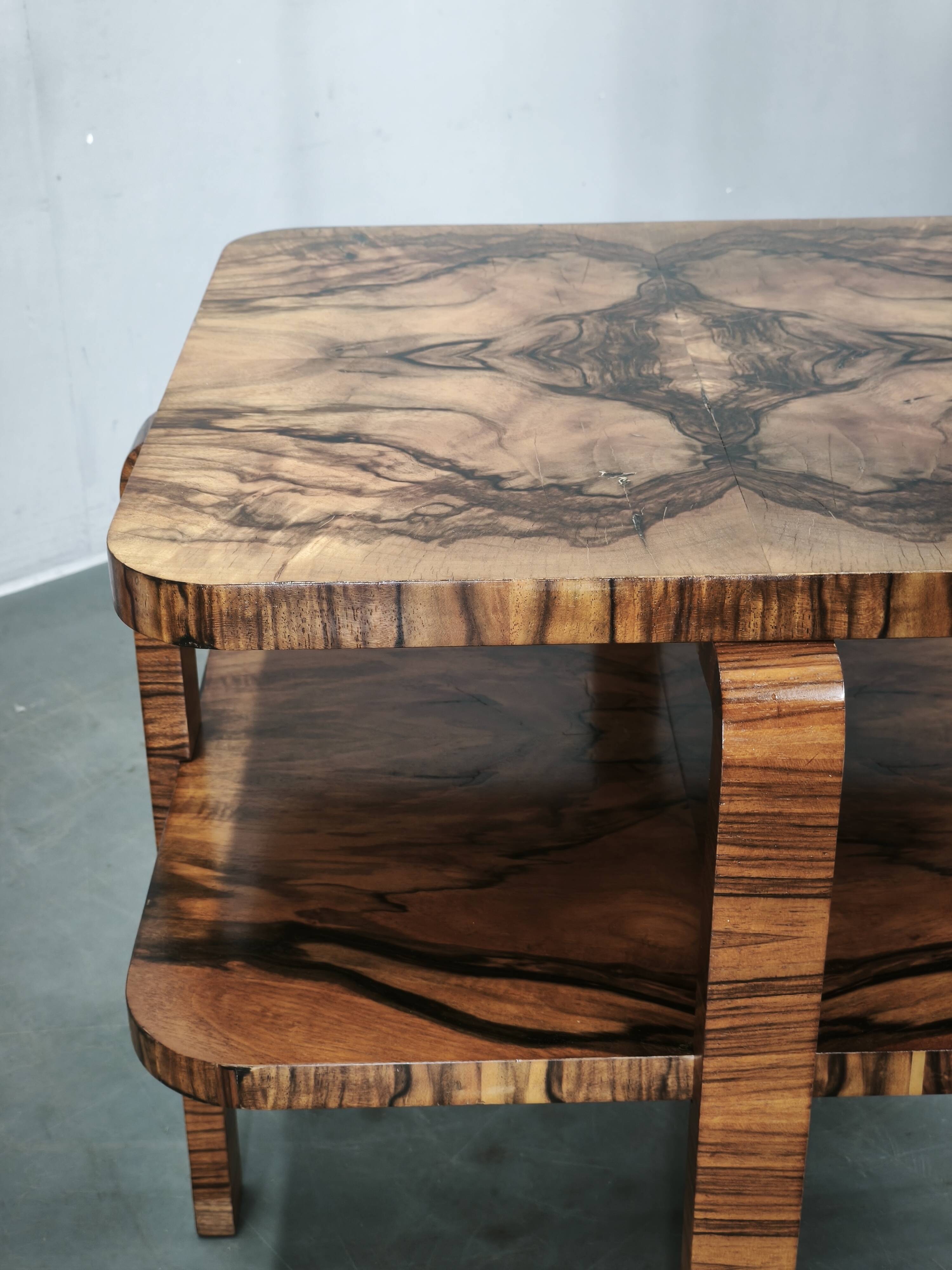 1930s Art Deco Walnut Two-Tier Coffee Table, Czechoslovakia