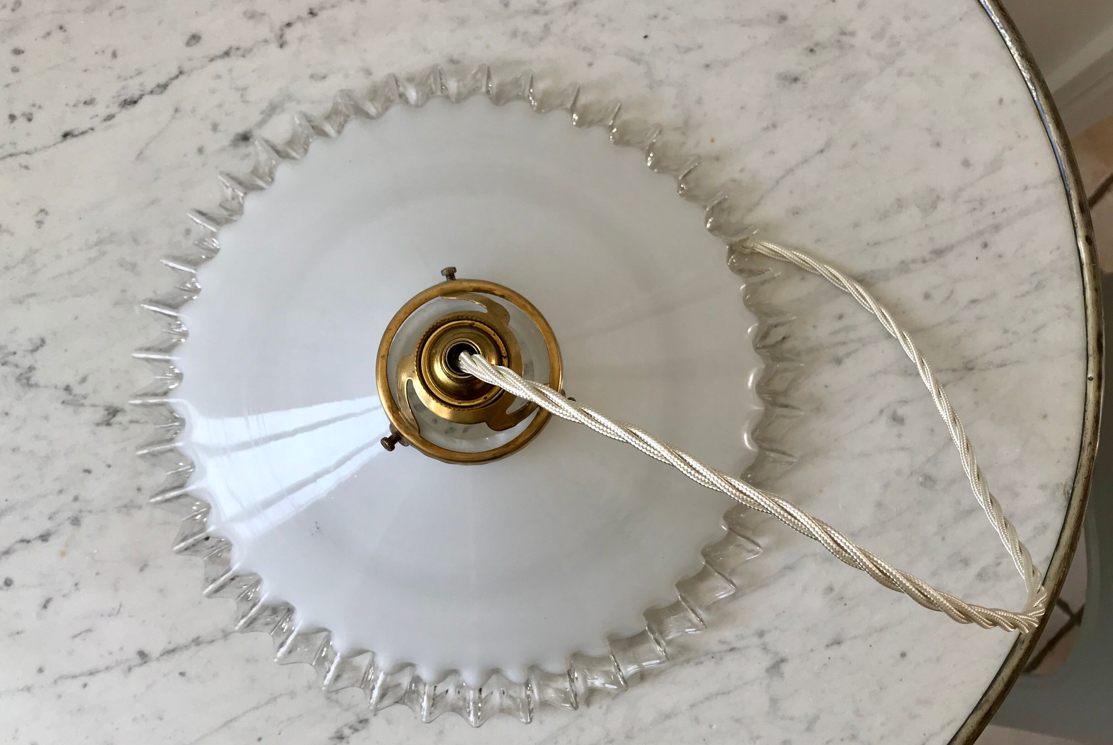 Vintage 50s serrated opaline pendant lamp