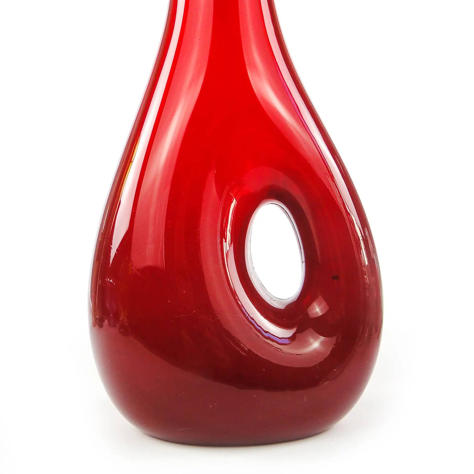 Mid-century modern vase, red glass, Poland, 1970s