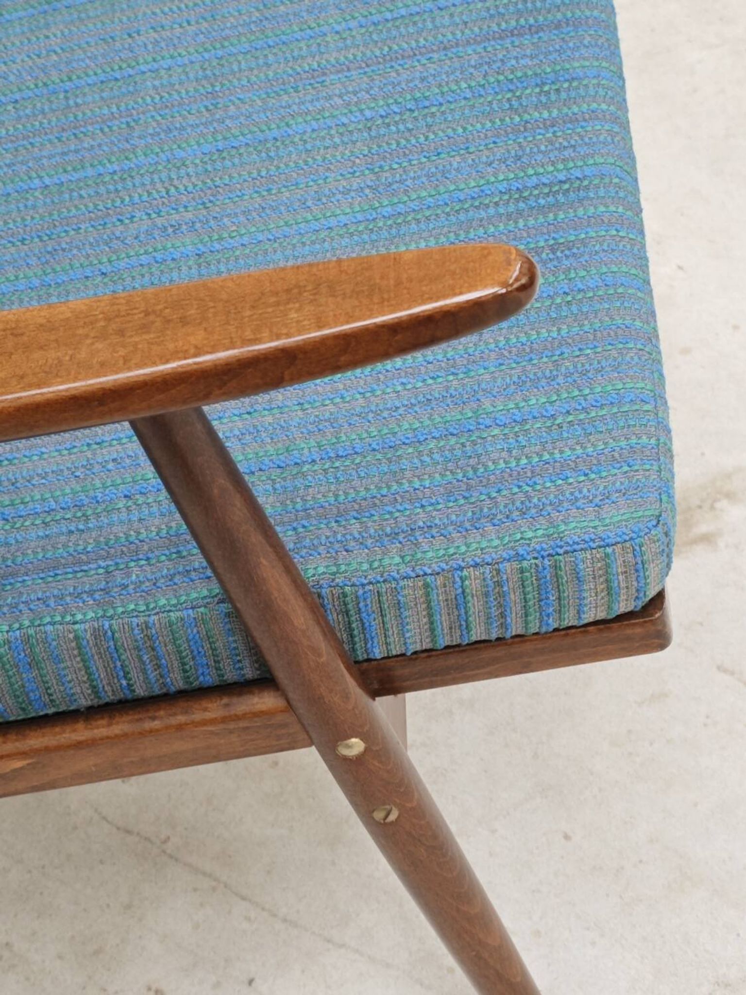 Pair of blue boomerang armchairs by Antonin Suman for Ton (Thonet) 1960