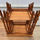 Set of 3 rustic cherry wood nesting coffee tables from the 1950s.