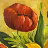 Large Table Bouquet of Flowers, Oil on Canvas, Signed Francine Dubo