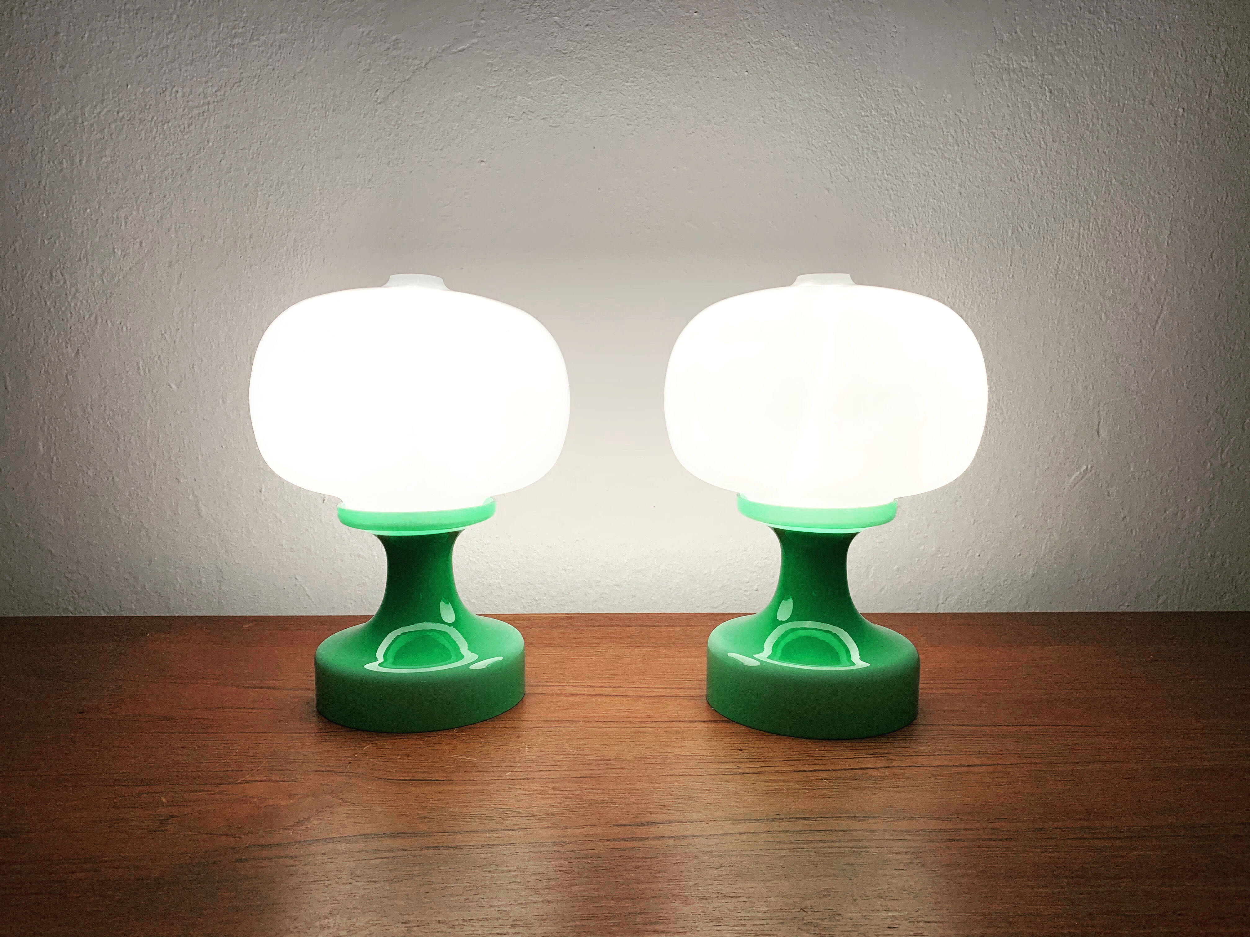 Czech Set of 2 Mid-Century Modern glass table lamps by Ivan Jakeš