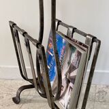Brutalist vintage steel magazine rack