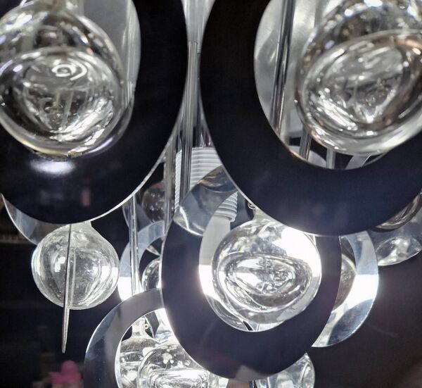 Suspension Vintage • Oscar Torlasco • Stilkronen • Verre & Acier • Murano • Space Age • 1970