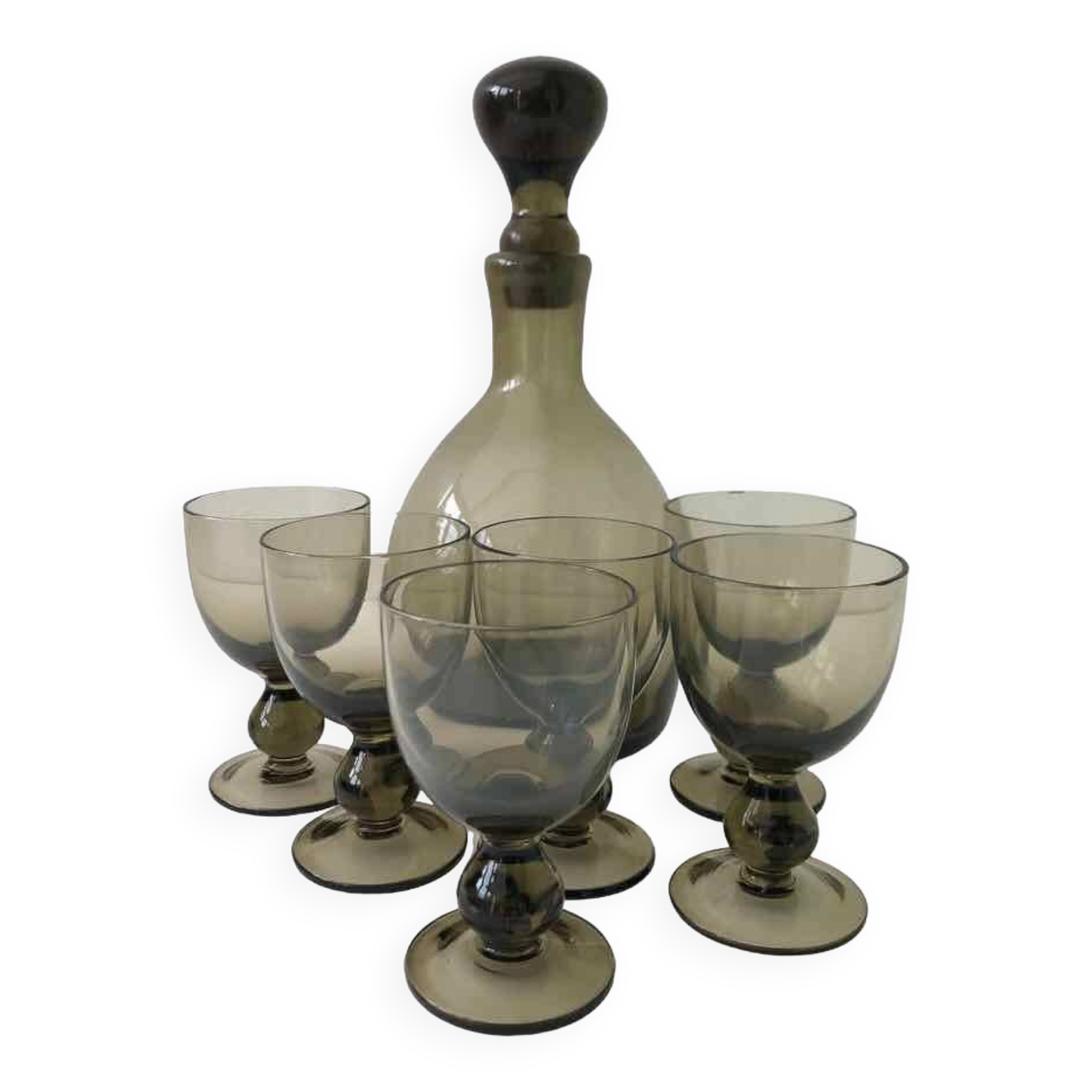 6 blown glass glasses and carafe 1960
