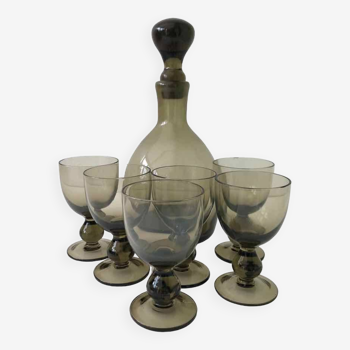 6 glasses and carafe in blown glass 1960