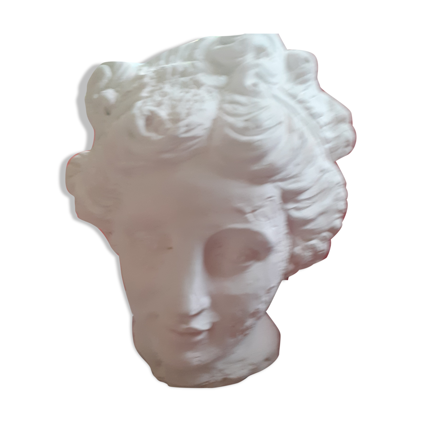 White plaster statue: man's head.