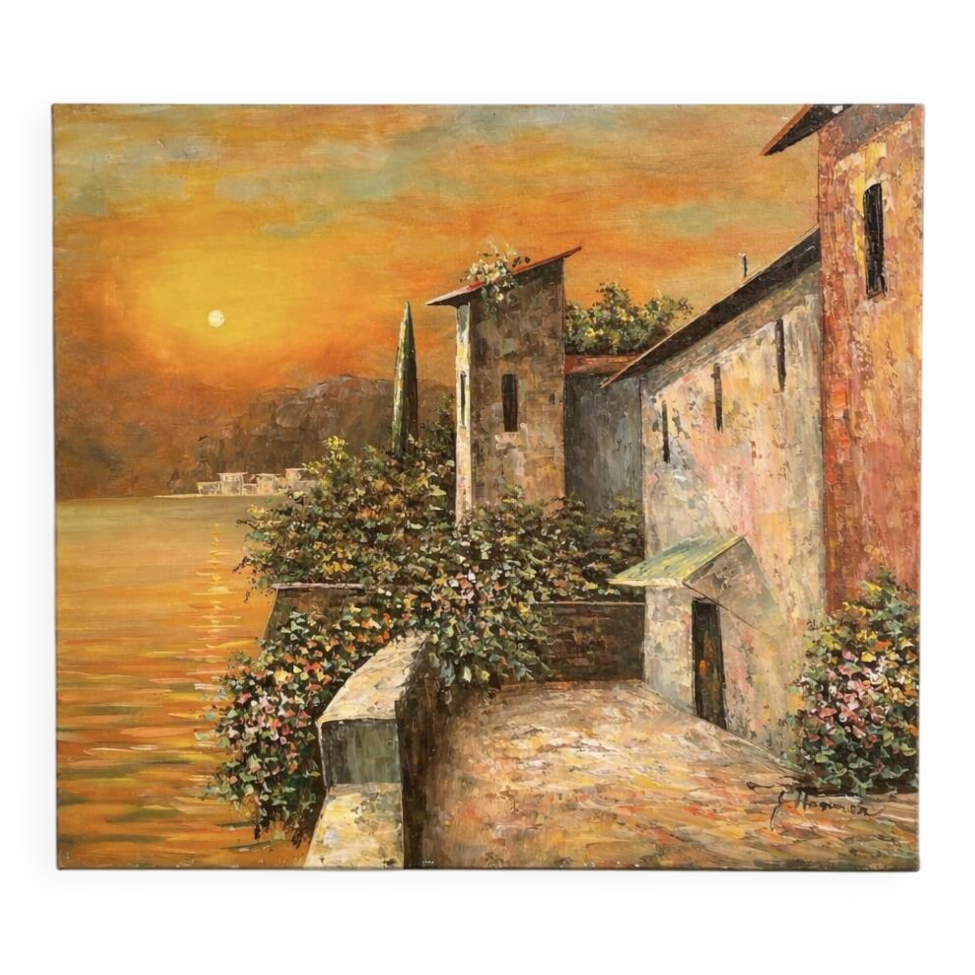 Mediterranean sunset oil on canvas signed