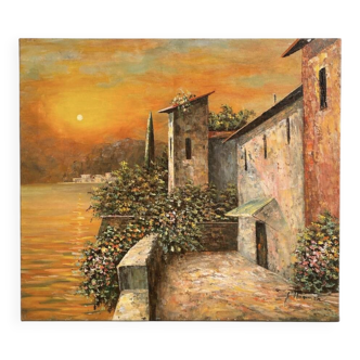 Mediterranean sunset oil on canvas signed