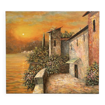 Mediterranean sunset oil on canvas signed