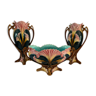 Ensemble barbotine jardinière et vases