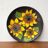 Mid-century German studio pottery wall plate with Ruscha sunflower motif, 1960s.