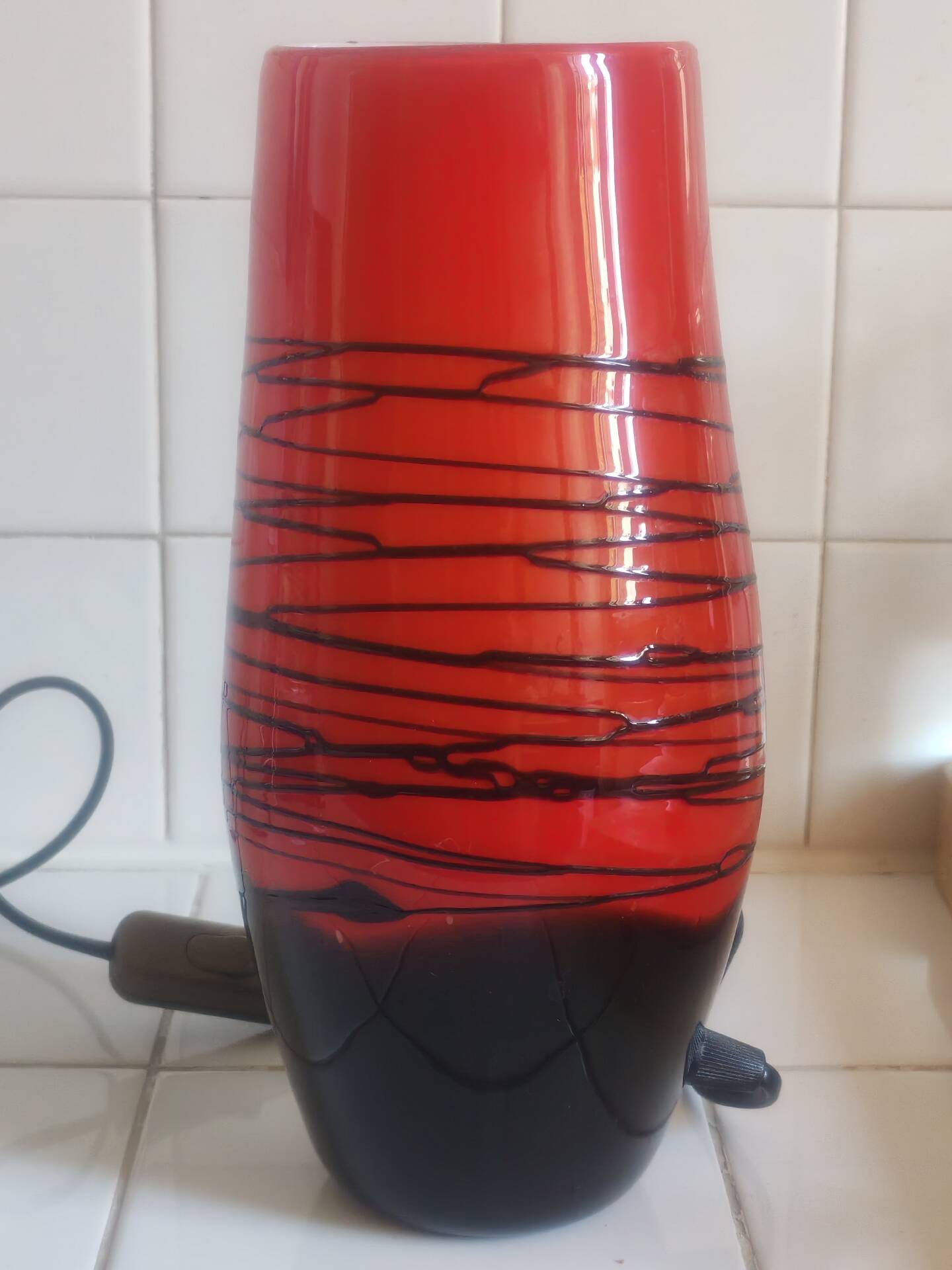 Red/orange Murano glass table lamp in 70s style (1980)
