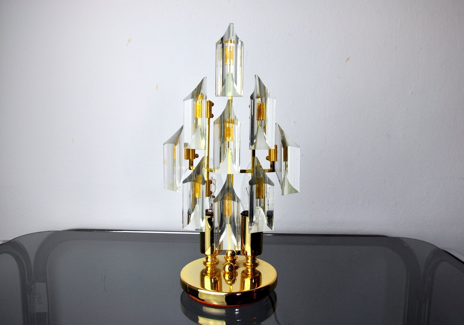 Lamp by Oscar Torlasco for Stilkronen, cut glass Murano, Italy, 1970