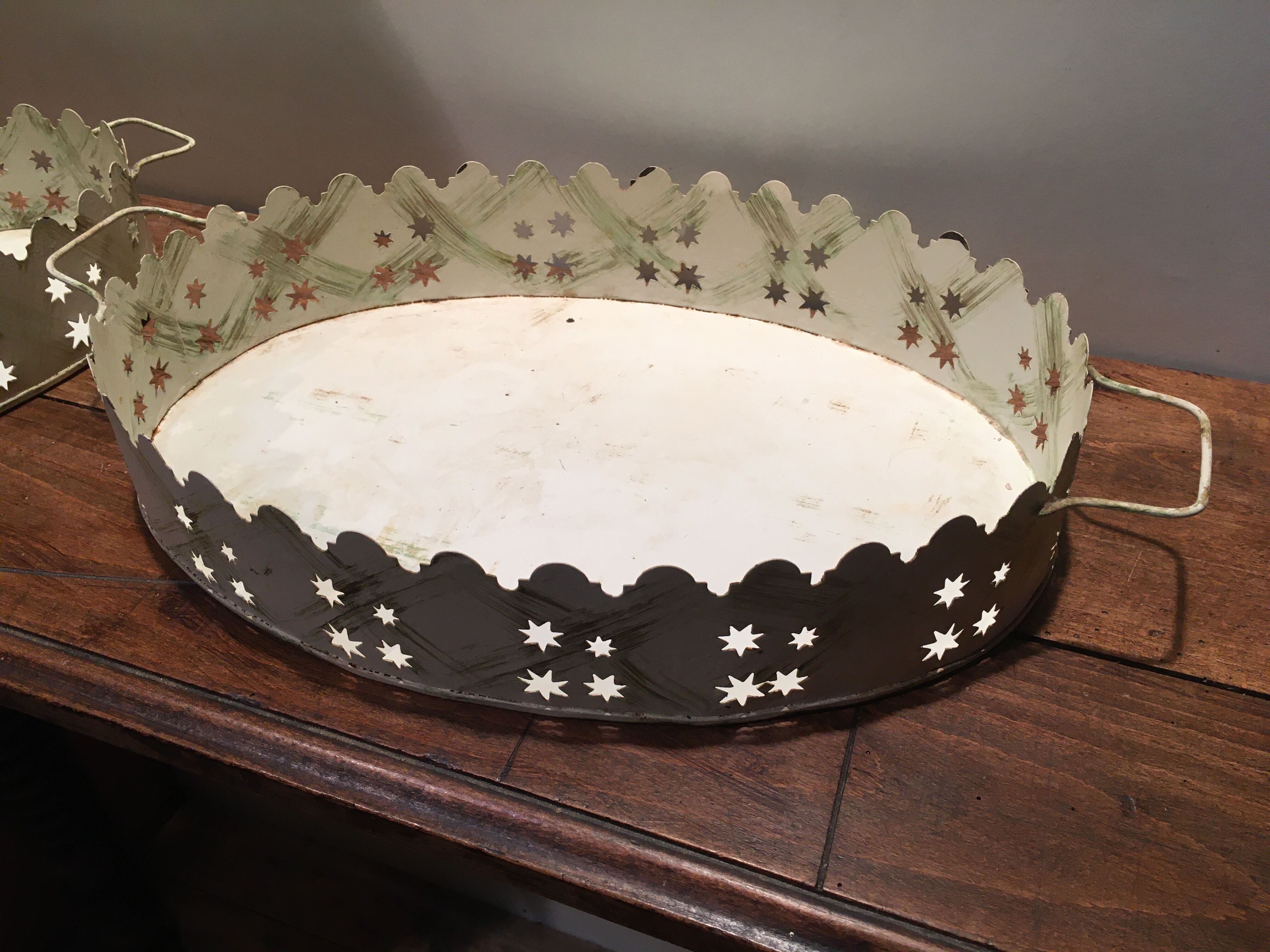 Pair of white patinated metal trays