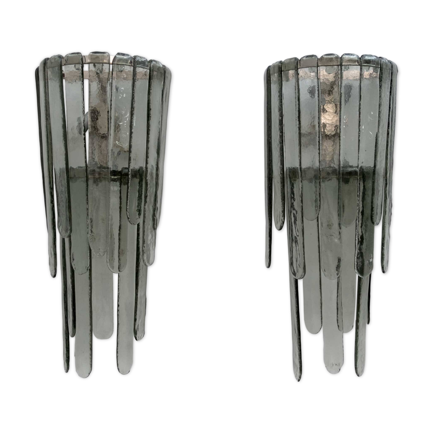 Pair of Carlo Nason Chiseled Murano Glass Cascade Sconces for Mazzega, 1960