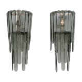 Pair of Carlo Nason Chiseled Murano Glass Cascade Sconces for Mazzega, 1960