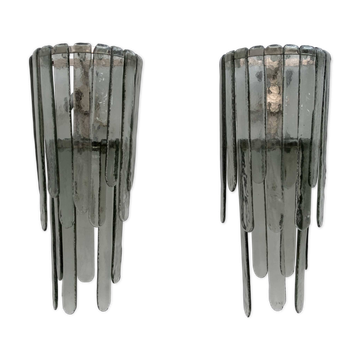 Pair of Carlo Nason Chiseled Murano Glass Cascade Sconces for Mazzega, 1960