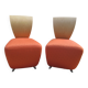 2 fauteuils en bois et tissu orange