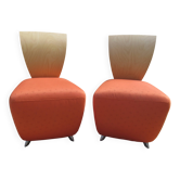 2 fauteuils en bois et tissu orange