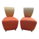 2 fauteuils en bois et tissu orange