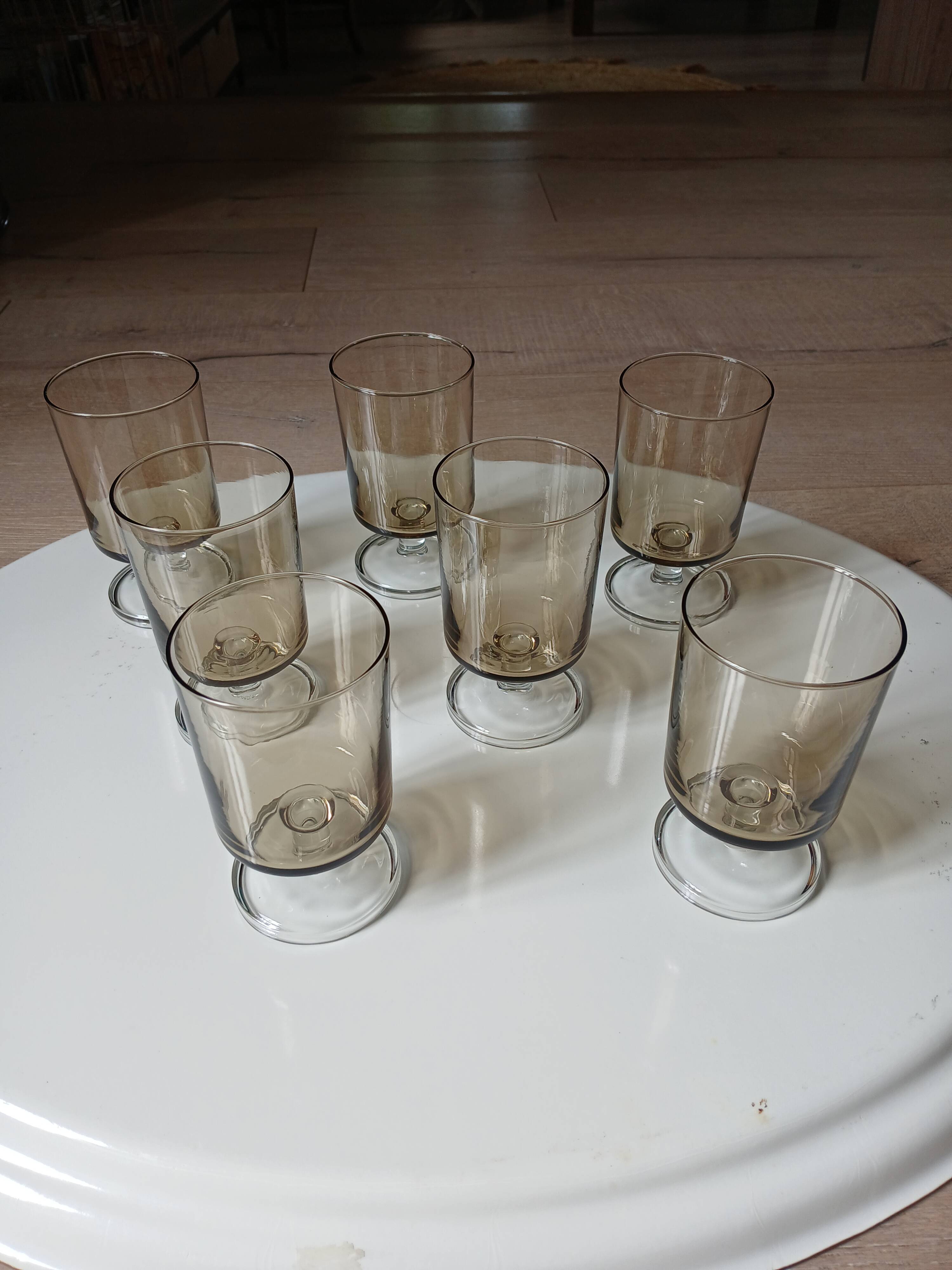 7 vintage stemmed glasses in smoked glass