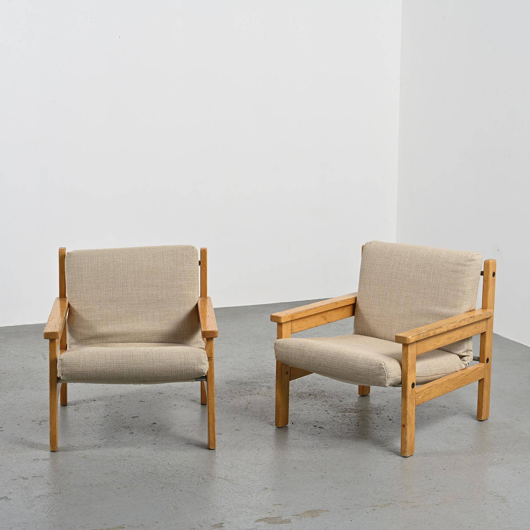 Pair of Scandinavian pine armchairs, circa 1970