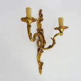 Ancienne applique murale à double feux en bronze, feuille d'acanthes. Années 50