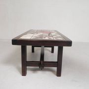 Square tile table from Vallauris, signed Dan with an image of a fantastic bird, 1960s.
