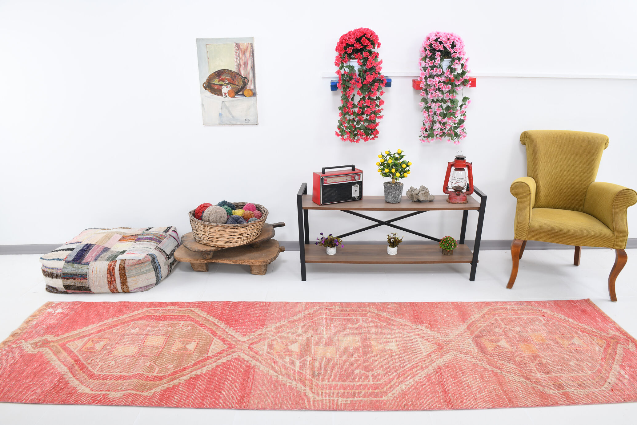 Red vintage runner rug, 91x341cm
