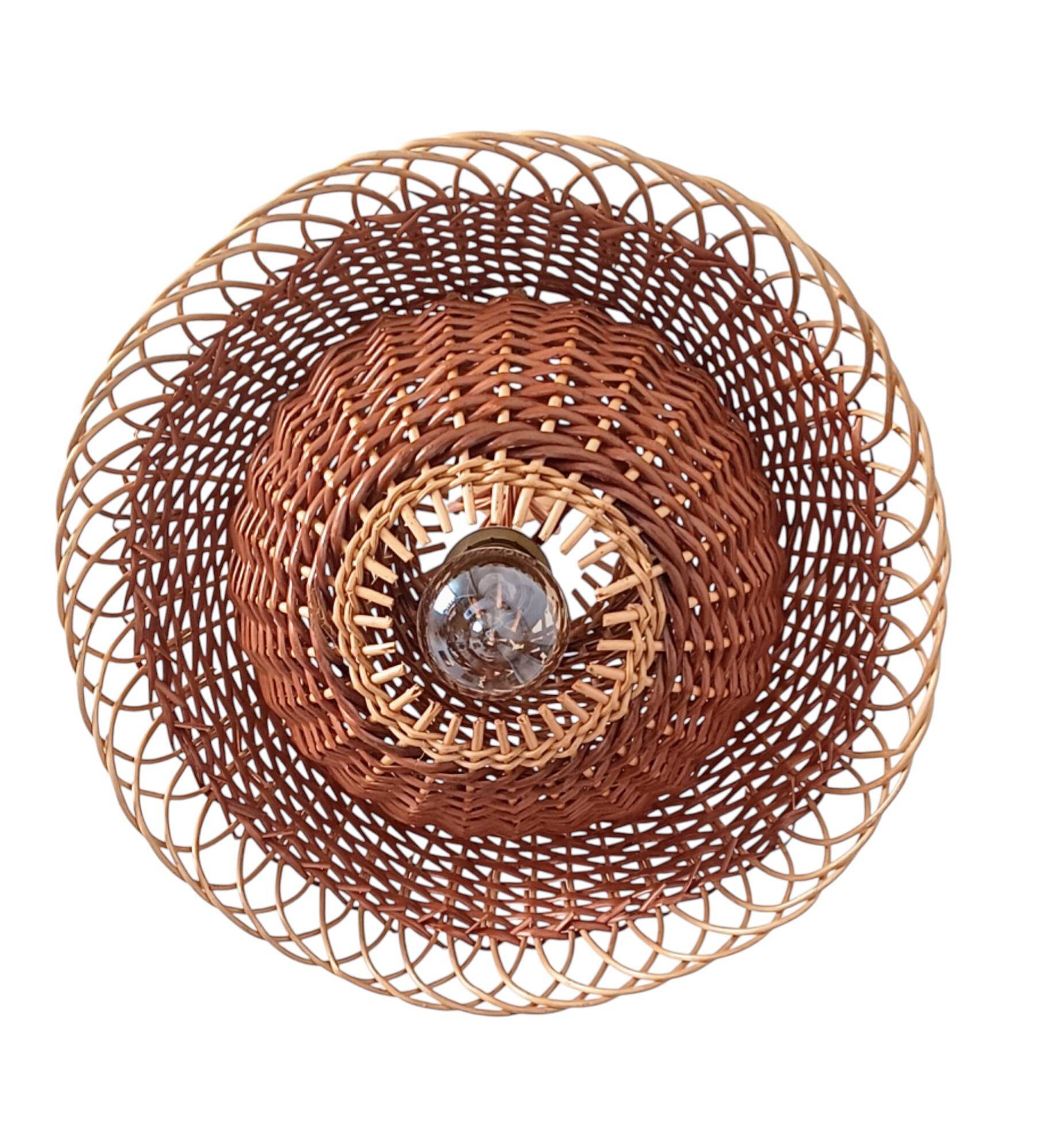 Rustic Mid-Century Wicker Pendant Lamp, Handwoven in Spain, c. 1960s