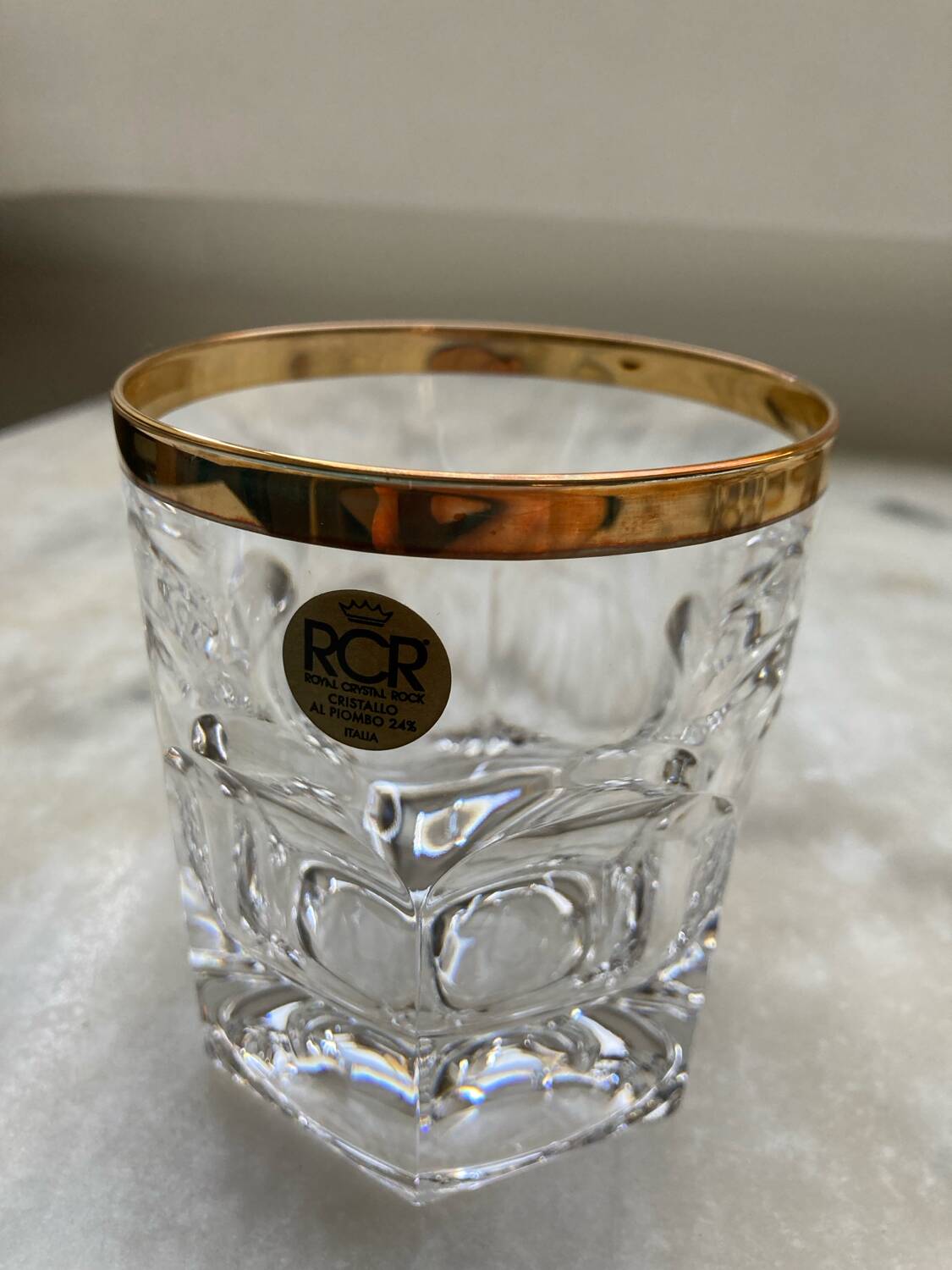 Set of 6 RCR lead crystal whisky glasses, 24% ABV, Italy